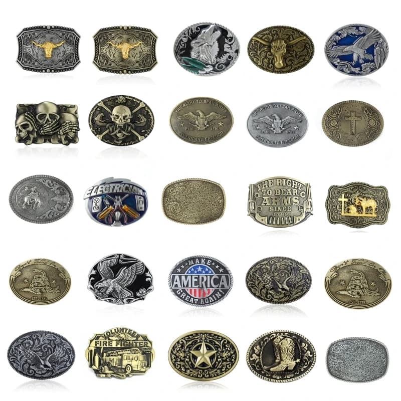 Western Cowboy Relief Belt Buckle Metal Multiple Type Personality Rock Belt Link Buckle Unisex Belt Buckle DIY Supplies