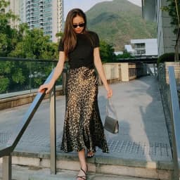 HXAO Leopard Print Women's Midi Skirt High Waist Stylish Long Skirts For Women Fall Vintage Satin Skirt Woman Elegant Skirts
