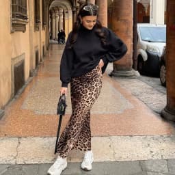 HXAO Leopard Print Women's Midi Skirt High Waist Stylish Long Skirts For Women Fall Vintage Satin Skirt Woman Elegant Skirts