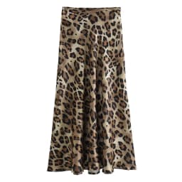 HXAO Leopard Print Women's Midi Skirt High Waist Stylish Long Skirts For Women Fall Vintage Satin Skirt Woman Elegant Skirts