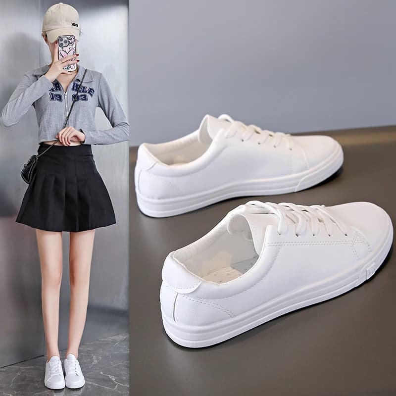 Women Sneakers Breathable Students Casual Sports Shoes Girl Flat Leather Pu White Shoes Woman Vulcanize Shoes
