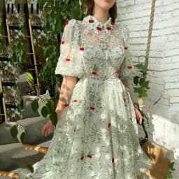 JEHETH Embroidered Lace Prom Dresses Pockets Green Puff Sleeves Cherries Tulle A-Line Pastrol Party Gowns Ankle Length Custom