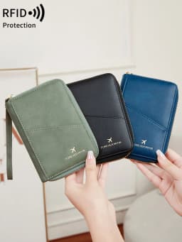 MIYIN RFID Anti-Theft Passport Wallet PU Leather Travel Zipper Men's and Women's Passport Bags Multifunctional Passport Clip