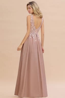 Dusty Pink Bridesmaid Dresses Appliques Lace V Neck Illusion Blue Burgundy Silver For Bride Wedding Party Prom Gowns Vestidos