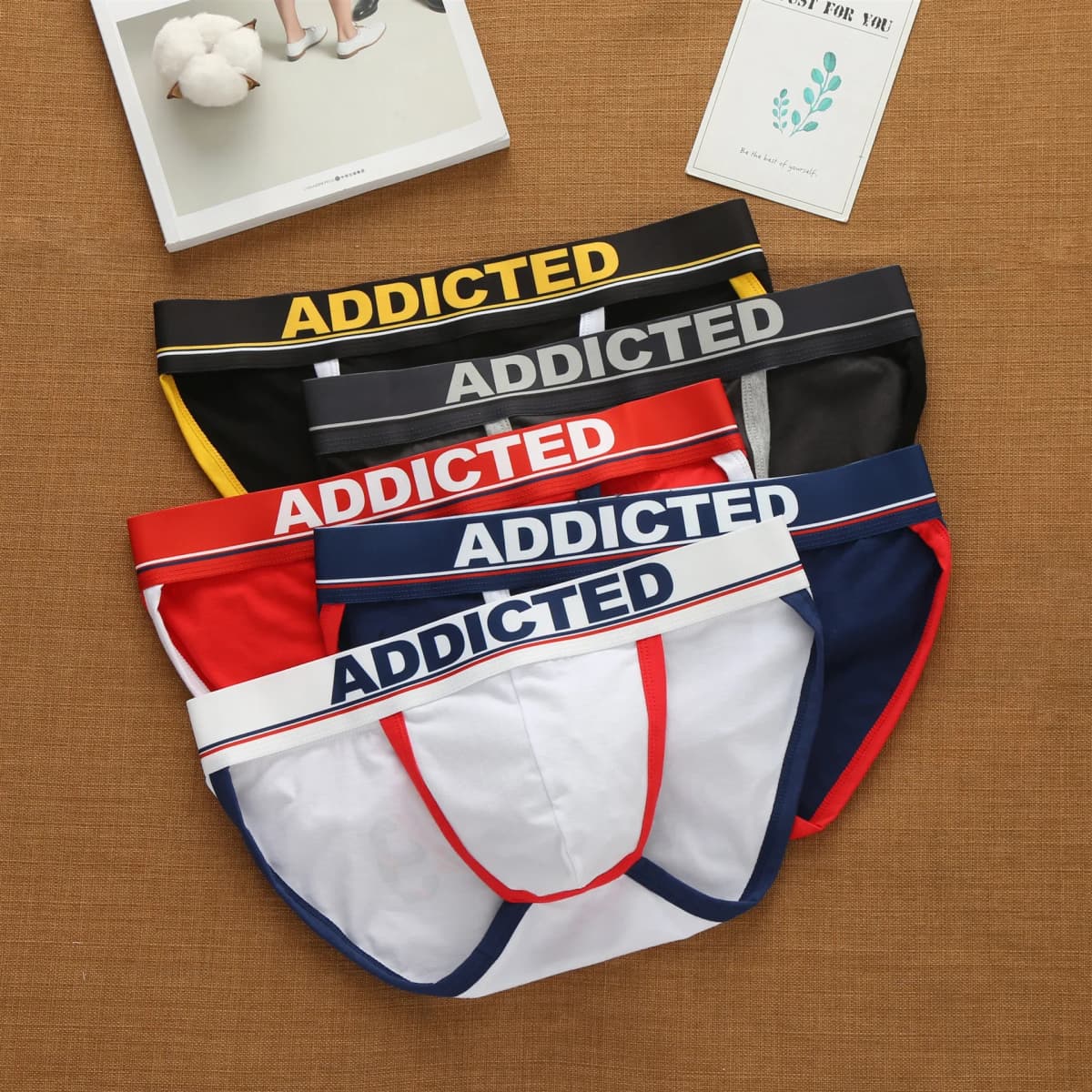 Addicted men's sexy underwear with high cross letters and low waist fashion loose cotton tide Korean briefs