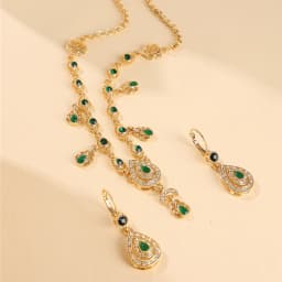 Middle Eastern Style Rhinestone Necklace Drop Earrings 2-Piece Bridal Jewelry Set