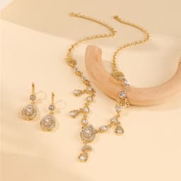 Middle Eastern Style Rhinestone Necklace Drop Earrings 2-Piece Bridal Jewelry Set