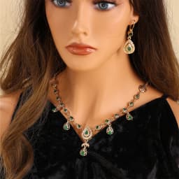 Middle Eastern Style Rhinestone Necklace Drop Earrings 2-Piece Bridal Jewelry Set