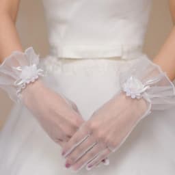1 Pair Bride Gloves Elegant Bow Knot Pearl Pendant Short Gloves for Wedding Opera Dinner Party Elastic Satin Tea Party Gloves