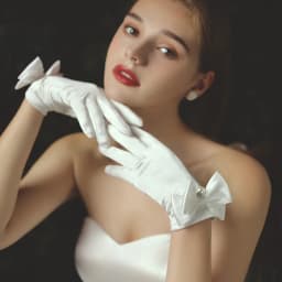 1 Pair Bride Gloves Elegant Bow Knot Pearl Pendant Short Gloves for Wedding Opera Dinner Party Elastic Satin Tea Party Gloves