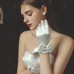 1 Pair Bride Gloves Elegant Bow Knot Pearl Pendant Short Gloves for Wedding Opera Dinner Party Elastic Satin Tea Party Gloves