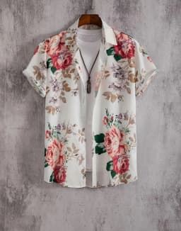 2023 Hawaiian Shirt Men Fashion Flower Geometric Printed Blouse Beach Single-breasted Short SleeveTops Holiday Men's Clothing