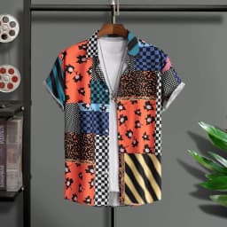 2023 Hawaiian Shirt Men Fashion Flower Geometric Printed Blouse Beach Single-breasted Short SleeveTops Holiday Men's Clothing