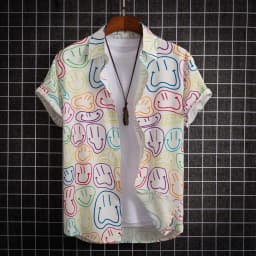 2023 Hawaiian Shirt Men Fashion Flower Geometric Printed Blouse Beach Single-breasted Short SleeveTops Holiday Men's Clothing