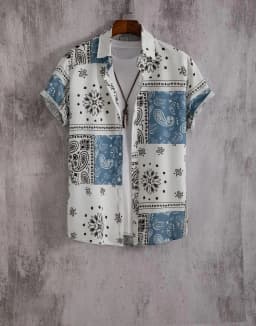 2023 Hawaiian Shirt Men Fashion Flower Geometric Printed Blouse Beach Single-breasted Short SleeveTops Holiday Men's Clothing