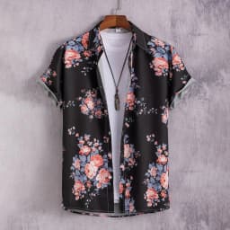2023 Hawaiian Shirt Men Fashion Flower Geometric Printed Blouse Beach Single-breasted Short SleeveTops Holiday Men's Clothing