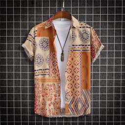 2023 Hawaiian Shirt Men Fashion Flower Geometric Printed Blouse Beach Single-breasted Short SleeveTops Holiday Men's Clothing
