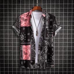 2023 Hawaiian Shirt Men Fashion Flower Geometric Printed Blouse Beach Single-breasted Short SleeveTops Holiday Men's Clothing