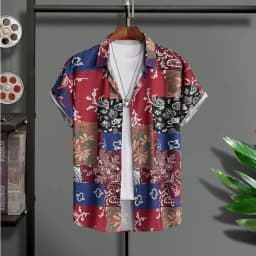 2023 Hawaiian Shirt Men Fashion Flower Geometric Printed Blouse Beach Single-breasted Short SleeveTops Holiday Men's Clothing