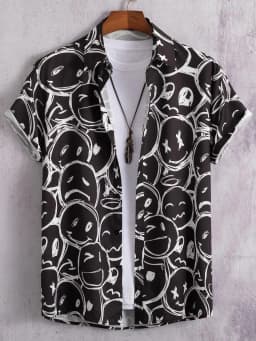 2023 Hawaiian Shirt Men Fashion Flower Geometric Printed Blouse Beach Single-breasted Short SleeveTops Holiday Men's Clothing