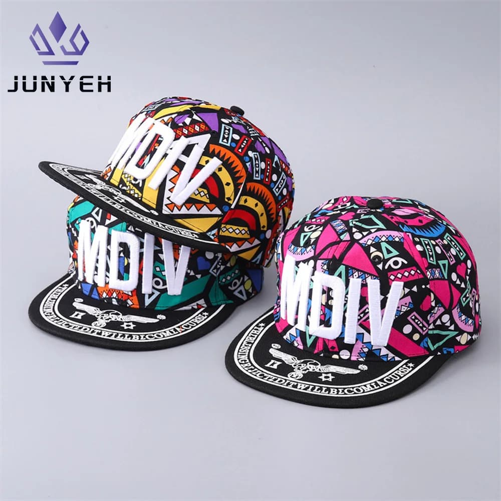 Floral Hip-hop Baseball Cap Boys Girls Embroidered Letters Flat Brim Sunshade Cap Street Hats For Parent-child
