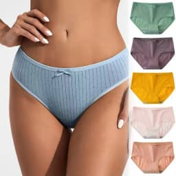 7Pcs/Set Women Cotton Ribbed Panties Mid-Rise Briefs with Bow Detail Comfort Breathable Underwear Sexy Lingerie Intimates M-XL