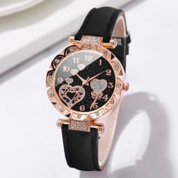 4PCS/Set Women's Watches Fashion Rhinestone Ladies Quartz Watch Leather Band Wristwatches Bracelets Set(Without Box)
