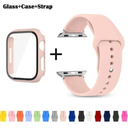 Glass+Case+Strap for Apple Watch Band 42mm 44mm 41mm 40mm 38mm 45mm 49mm Screen Protectors for Apple IWatch Series 8 7 6 SE 5 4