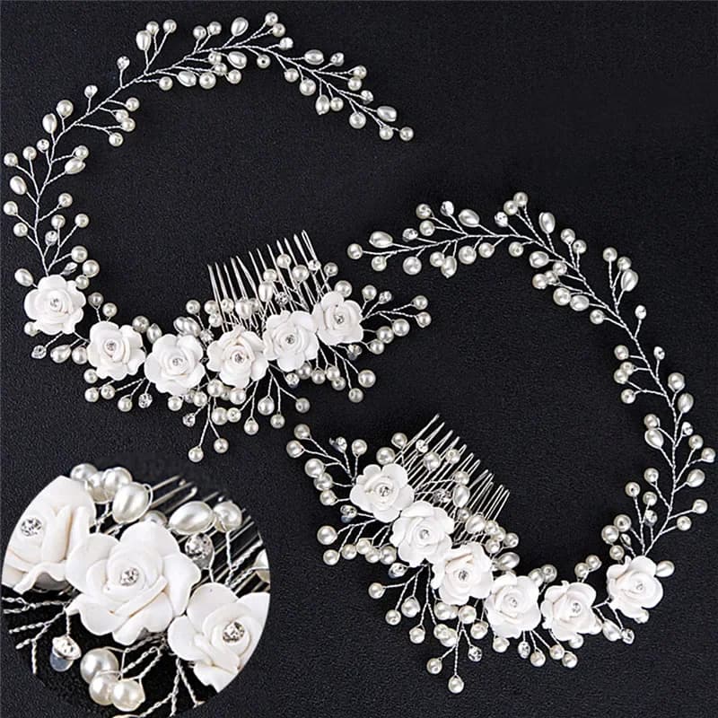HandMade Silver Color Pearl Wedding Hair Combs Hair Accessories for Bridal Flower Headpiece Women Bride Hair ornaments Jewelry