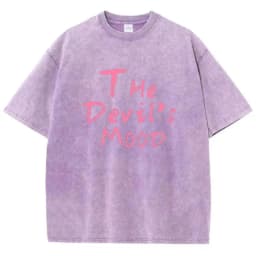 Fashion Womans Cotton Washed T-shirts The Devil's Moon Letter Prints Tops Casual O-Neck Oversize Tees Street Female Clothes