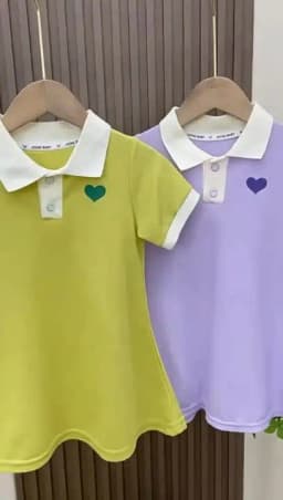 2024 New Children's Summer Dress Girl's Korean Edition Love Bubble Sleeves Flip Collar Dress 1-12 Year Old Princess Dress