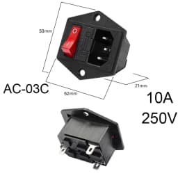 3 Pin IEC320 C14 C15 Electrical Socket LED 250V Rocker Switch Brass 10A Fuse Female Male Inlet Plug Pin Connector Computer Mount
