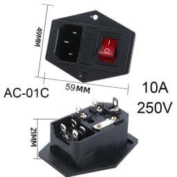 3 Pin IEC320 C14 C15 Electrical Socket LED 250V Rocker Switch Brass 10A Fuse Female Male Inlet Plug Pin Connector Computer Mount