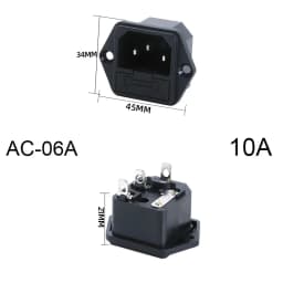 3 Pin IEC320 C14 C15 Electrical Socket LED 250V Rocker Switch Brass 10A Fuse Female Male Inlet Plug Pin Connector Computer Mount