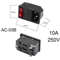 3 Pin IEC320 C14 C15 Electrical Socket LED 250V Rocker Switch Brass 10A Fuse Female Male Inlet Plug Pin Connector Computer Mount