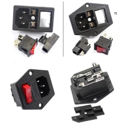 3 Pin IEC320 C14 C15 Electrical Socket LED 250V Rocker Switch Brass 10A Fuse Female Male Inlet Plug Pin Connector Computer Mount