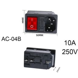 3 Pin IEC320 C14 C15 Electrical Socket LED 250V Rocker Switch Brass 10A Fuse Female Male Inlet Plug Pin Connector Computer Mount