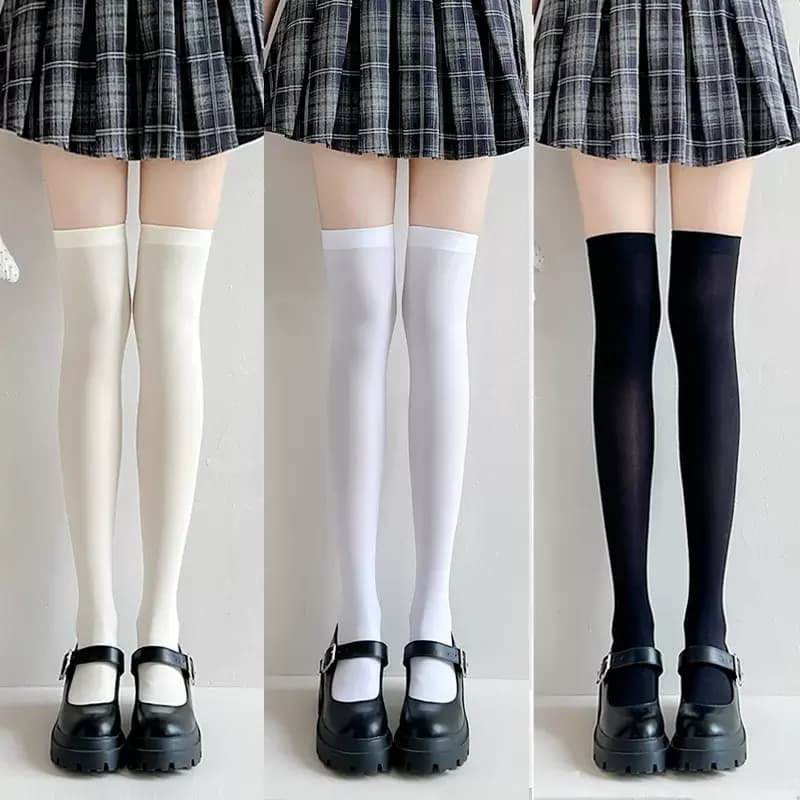 Women Stockings Solid Color Black White Long Socks Thigh High Stockings Japanese Style Knee High Socks Thigh High Socks Stocking