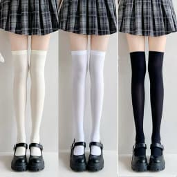 Women Stockings Solid Color Black White Long Socks Thigh High Stockings Japanese Style Knee High Socks Thigh High Socks Stocking