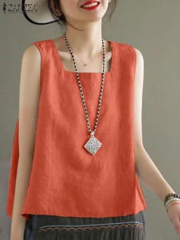 ZANZEA Summer Tanks Tops Women Square Neck Sleeveless Blouse Elegant Cotton Shirt Casual Solid Holiday Beach Blusas Female Tunic