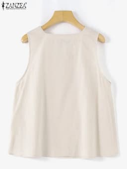 ZANZEA Summer Tanks Tops Women Square Neck Sleeveless Blouse Elegant Cotton Shirt Casual Solid Holiday Beach Blusas Female Tunic