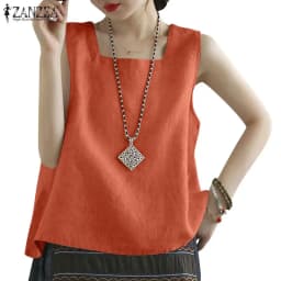 ZANZEA Summer Tanks Tops Women Square Neck Sleeveless Blouse Elegant Cotton Shirt Casual Solid Holiday Beach Blusas Female Tunic