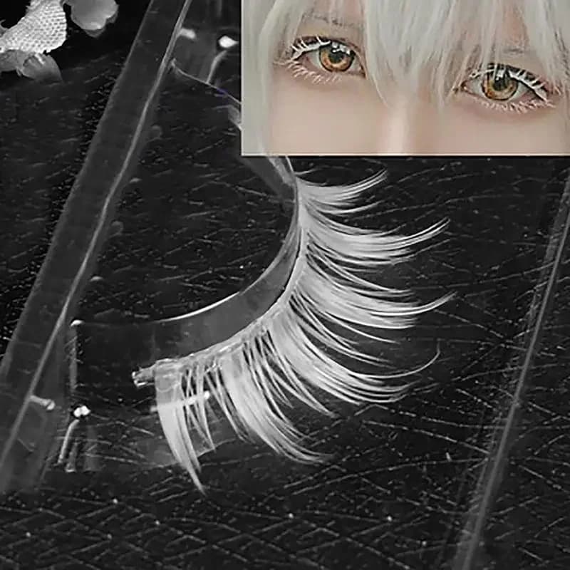 Cosplay Makeup Natural Looking Clear Root White Long Thick Cross False Eyelashes
