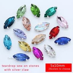 All size 24-colors Navette crystal glass Flatback sew on rhinestone stones montees silver claw button for jewelry DIY Garment