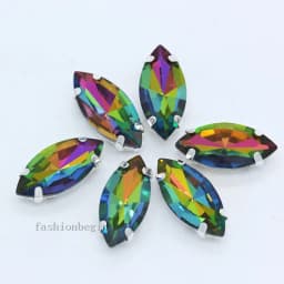 All size 24-colors Navette crystal glass Flatback sew on rhinestone stones montees silver claw button for jewelry DIY Garment