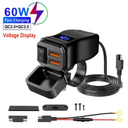 6.8A PD+QC3.0 Motorcycle Phone Charger Handlebar Dual USB Socket 60W Waterproof 12V Power Supply Adapter with Switch Voltmeter