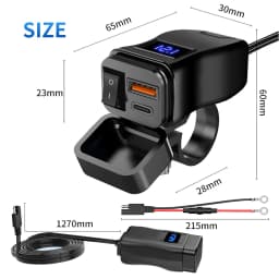 6.8A PD+QC3.0 Motorcycle Phone Charger Handlebar Dual USB Socket 60W Waterproof 12V Power Supply Adapter with Switch Voltmeter