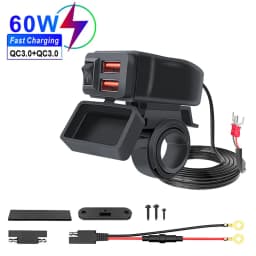 6.8A PD+QC3.0 Motorcycle Phone Charger Handlebar Dual USB Socket 60W Waterproof 12V Power Supply Adapter with Switch Voltmeter
