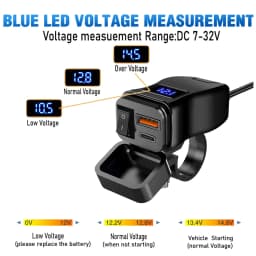 6.8A PD+QC3.0 Motorcycle Phone Charger Handlebar Dual USB Socket 60W Waterproof 12V Power Supply Adapter with Switch Voltmeter