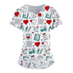 Medical Tools Graphic Healthcare Uniform Nurse Clinic Nursing Workwear Hospital T-shirt casual Short Sleeve Blouse Women Medical